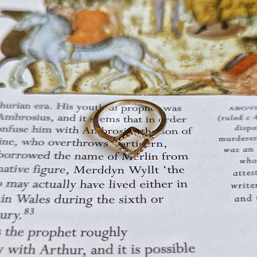 Gold Tone Diamond Shaped Dainty Ring Size 6.25